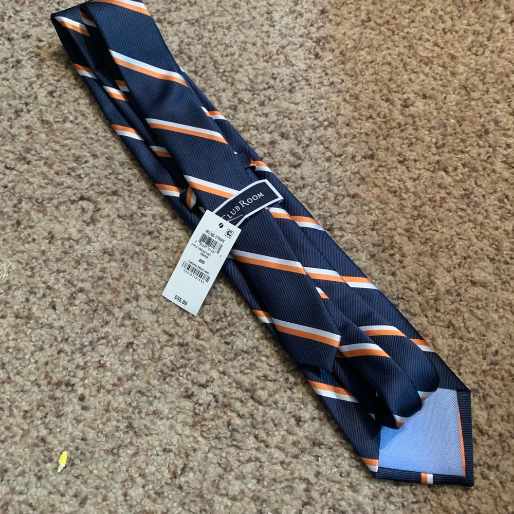 Club Room Classic Blue and Orange Striped Tie - Picture 2 of 3